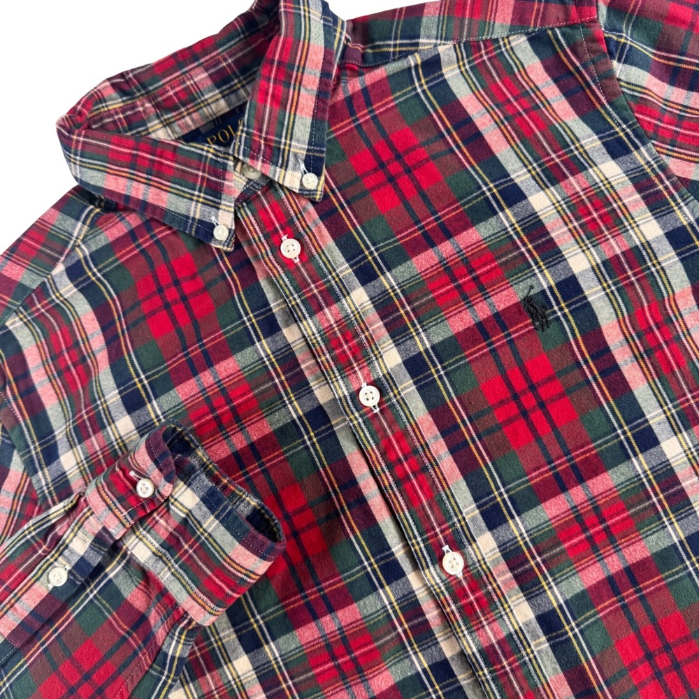 Polo Ralph Lauren Plaid Button Down Kids XL 18-20 Red Green Tartan Pony Logo